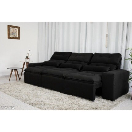 Sofá Retrátil e Reclinável 2,10m c/ 03 Módulos em Tecido Suede Preto