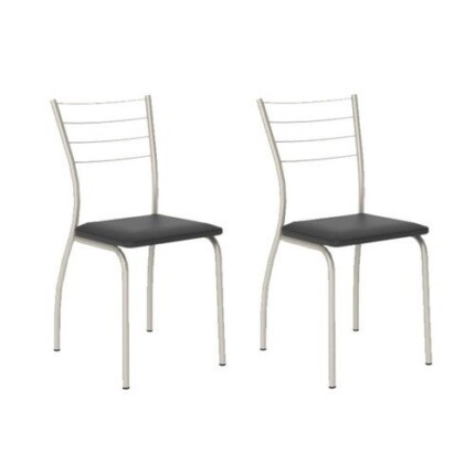 Cadeira Sala de Jantar 1700 Kit Aço 2 Uni Prata – Assento Courano Preto –