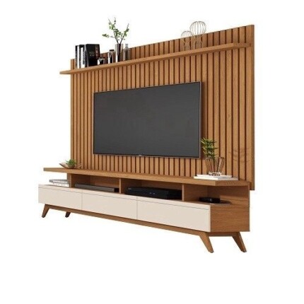 Rack Vivare 1.8 Wood Com Painel Classic Ripado Para TV Até 72 Polegadas Nature/Off White – Giga Móveis