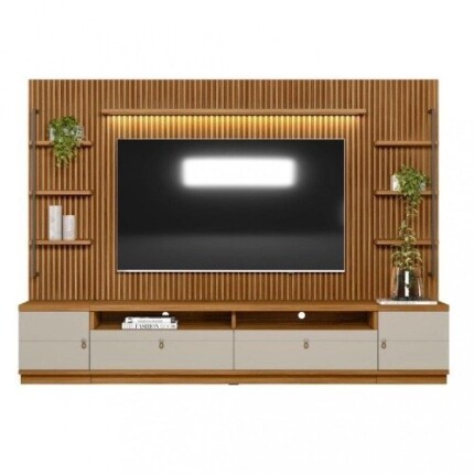 Rack com Painel para TV até 75 Polegadas 2 Portas 2 Gavetas Ouro Preto Linea Brasil