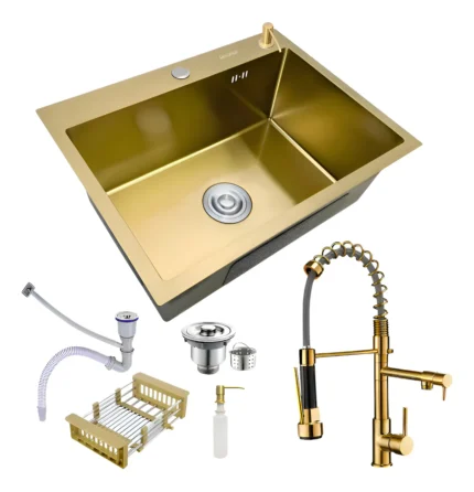 Cuba Gourmet Pia Inox 60x45 + Torneira Monocomando Revomax Cor Dourada